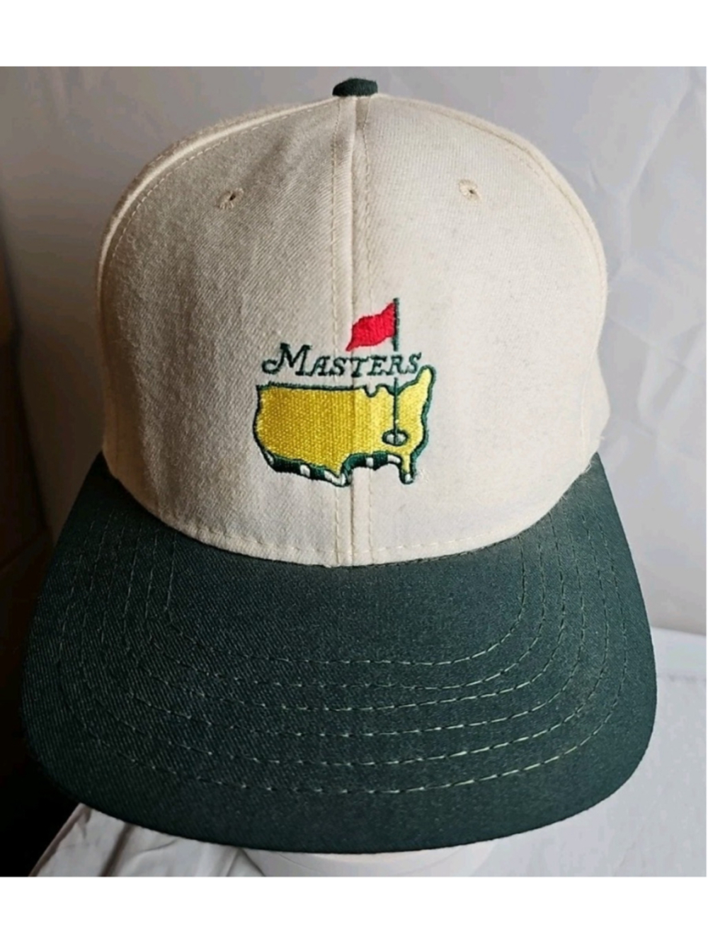 Vintage The Masters Hat Cap Leather Strapback White American Needle Made In USA